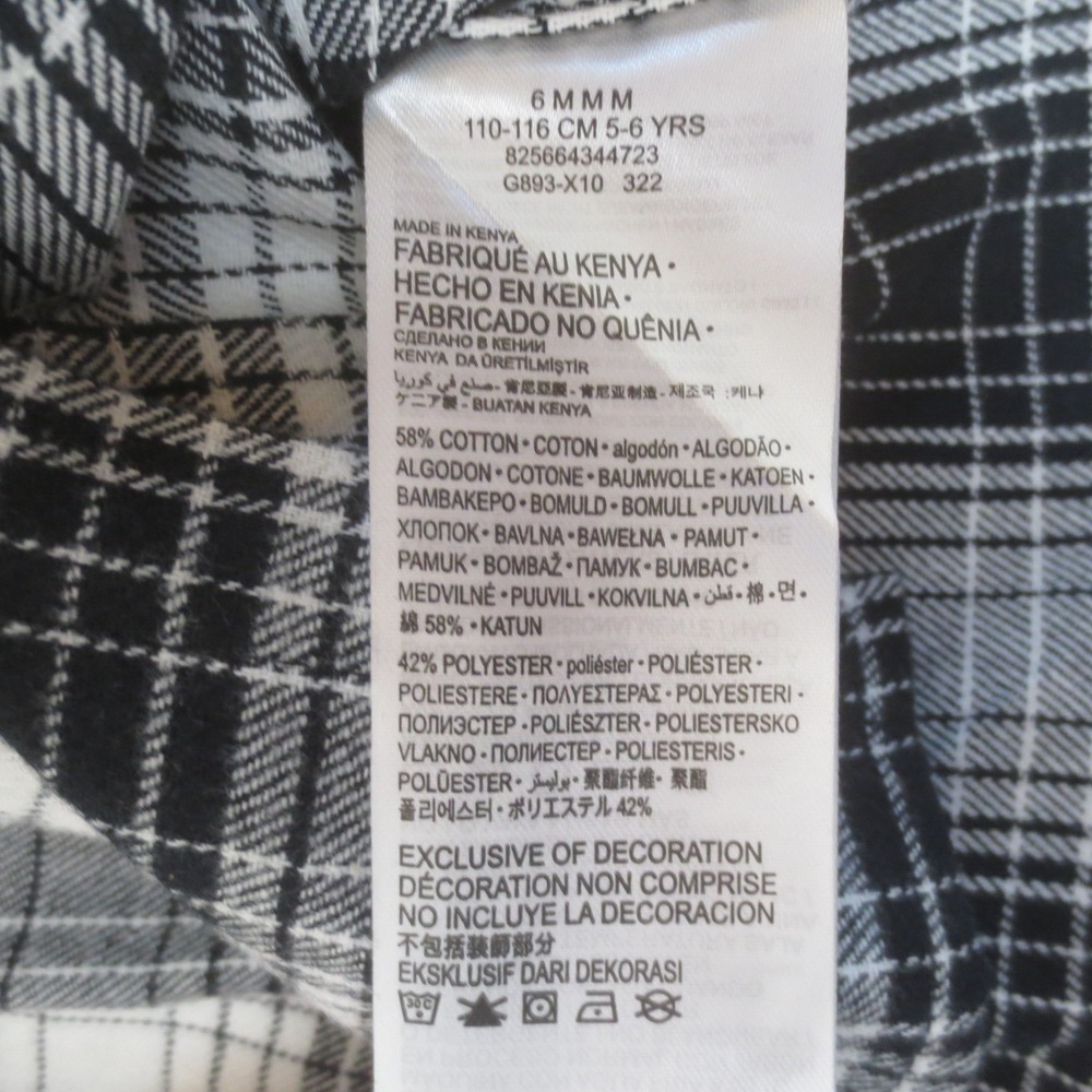 Levis Flannel Shirt Boys 6 Black White Plaid Long Sleeve Button Down Kids NEW - Picture 4 of 9
